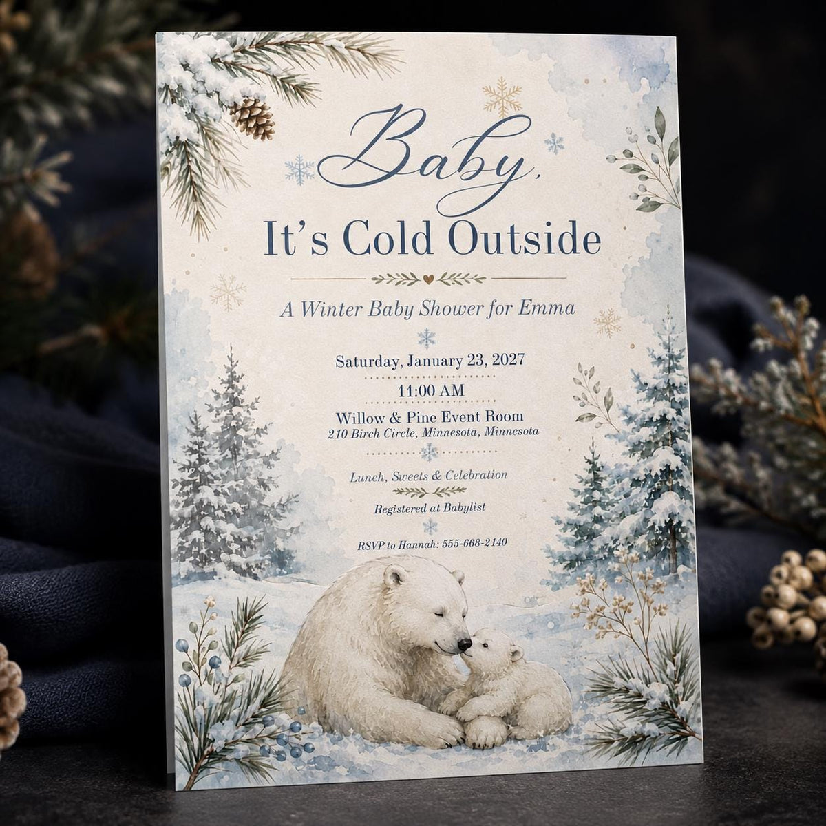 Blue Baby It's Cold Outside Baby Shower Invitation — digital invitation, instant download