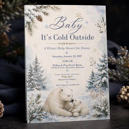 Blue Baby It's Cold Outside Baby Shower Invitation — digital invitation, instant download