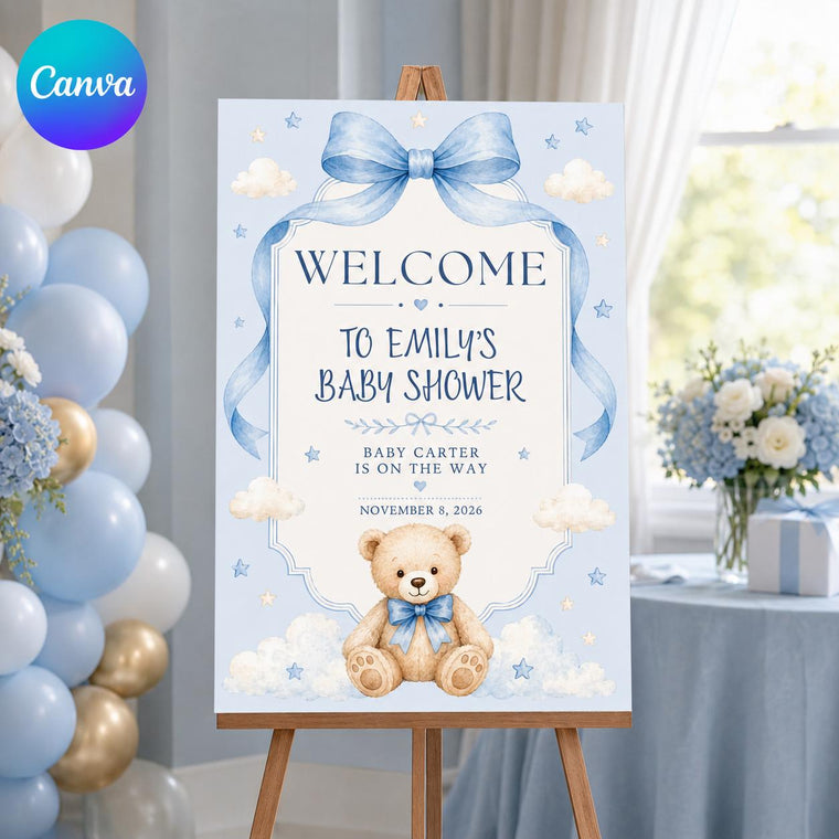Blue Baby Shower Welcome Sign for Boys