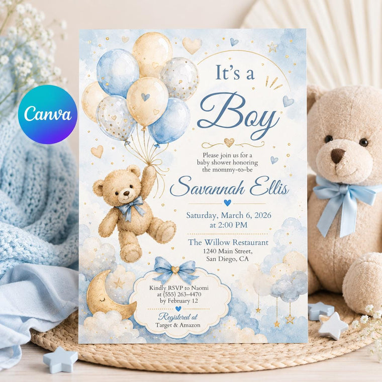 Blue Boy Baby Shower Invitation