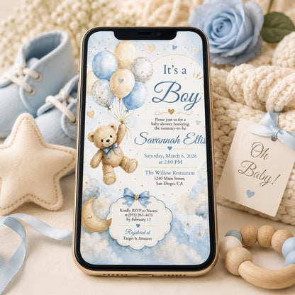 Blue Boy Baby Shower Invitation — digital invitation, instant download