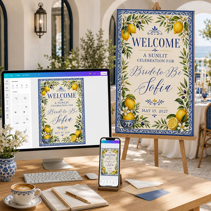 Blue Bridal Shower Welcome Sign — lemon design
