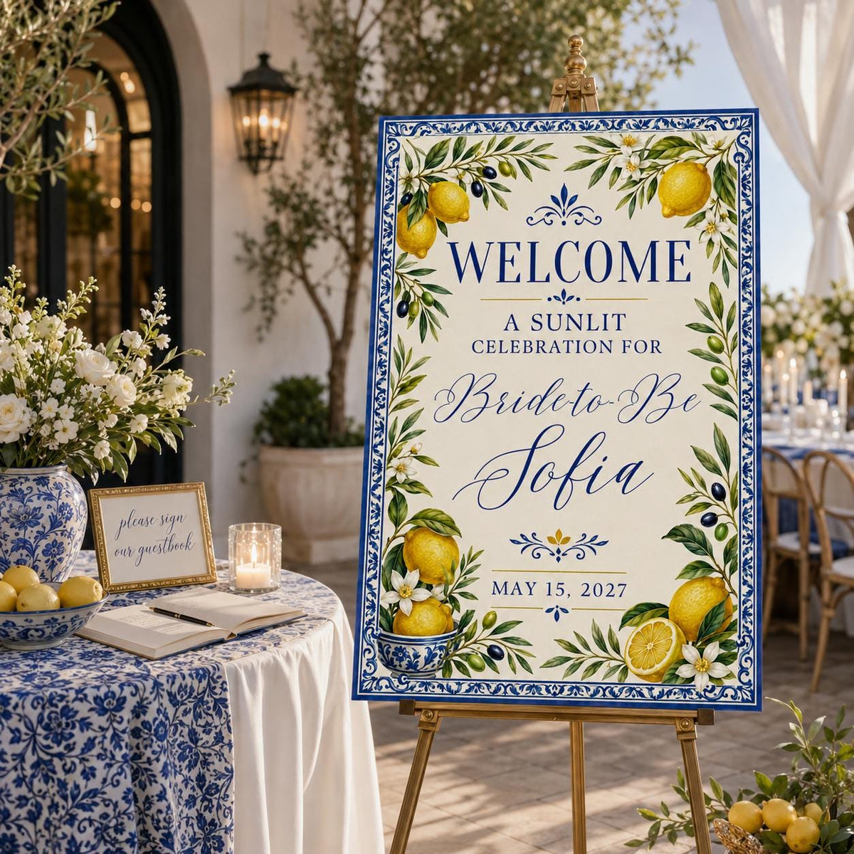 Blue Bridal Shower Welcome Sign — welcome sign you personalize in Canva