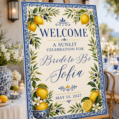 Blue Bridal Shower Welcome Sign — print-ready bridal shower design from VoltBy