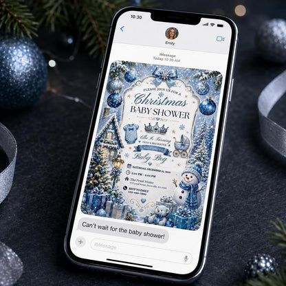 Blue Christmas Baby Shower Invitation: Blue Winter Wonderland Baby Boy — snowflake design