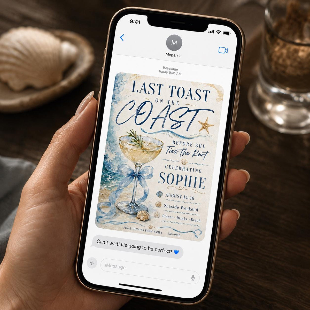 Blue Coastal Bachelorette Invitation — beach design