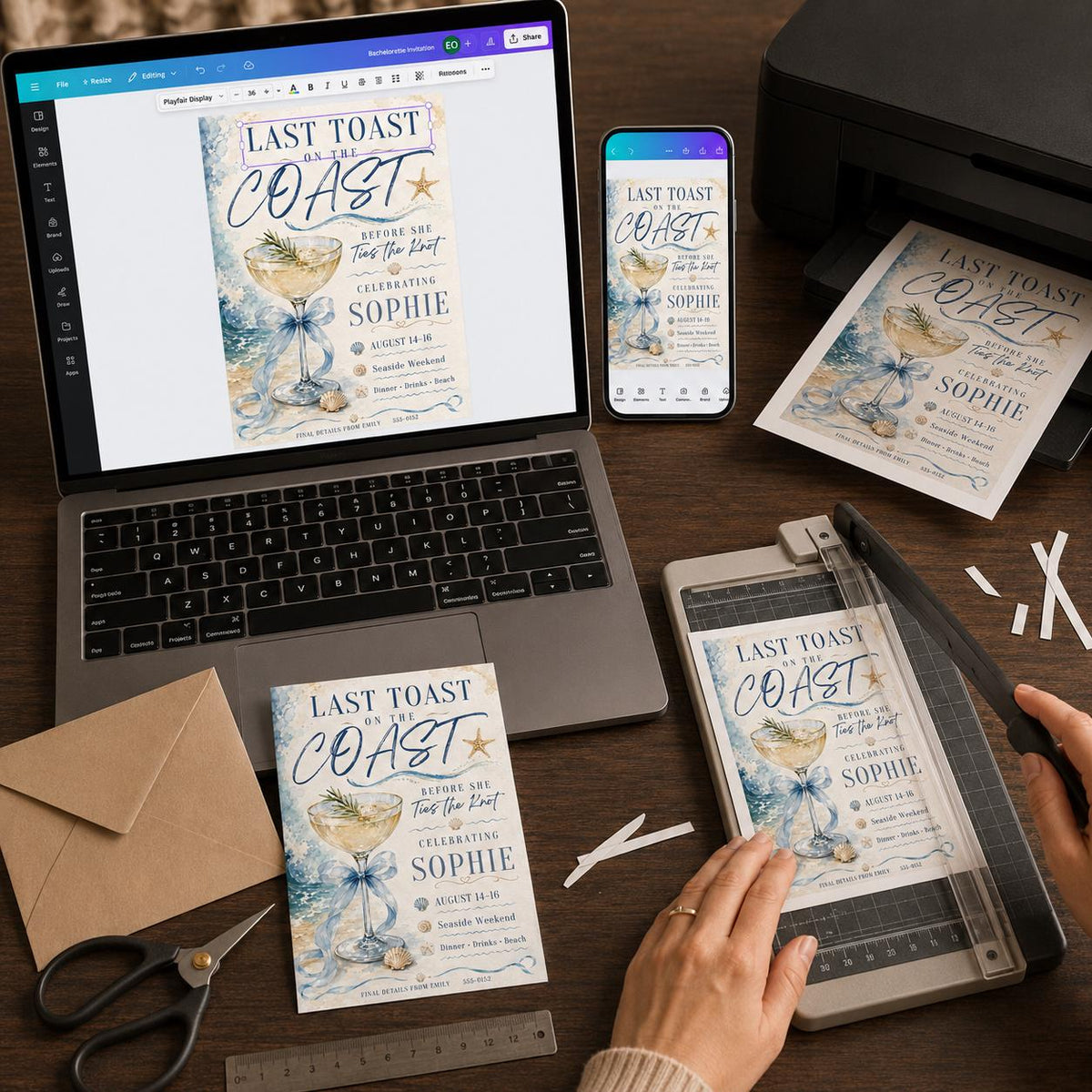Blue Coastal Bachelorette Invitation — print-ready bachelorette party design from VoltBy