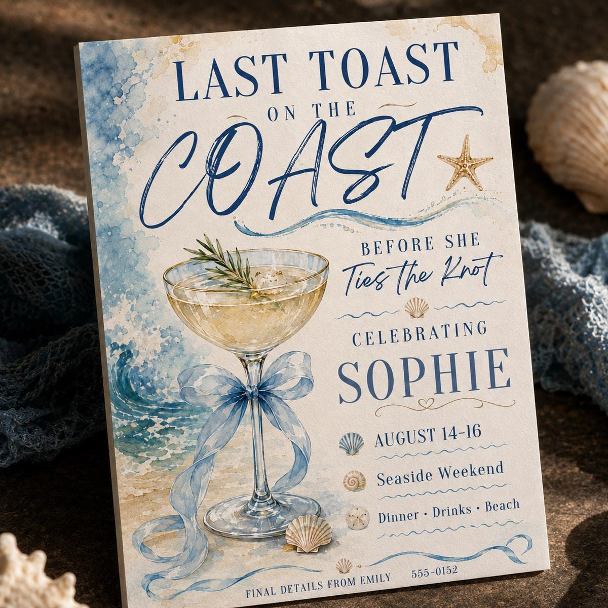 Blue Coastal Bachelorette Invitation — digital invitation, instant download