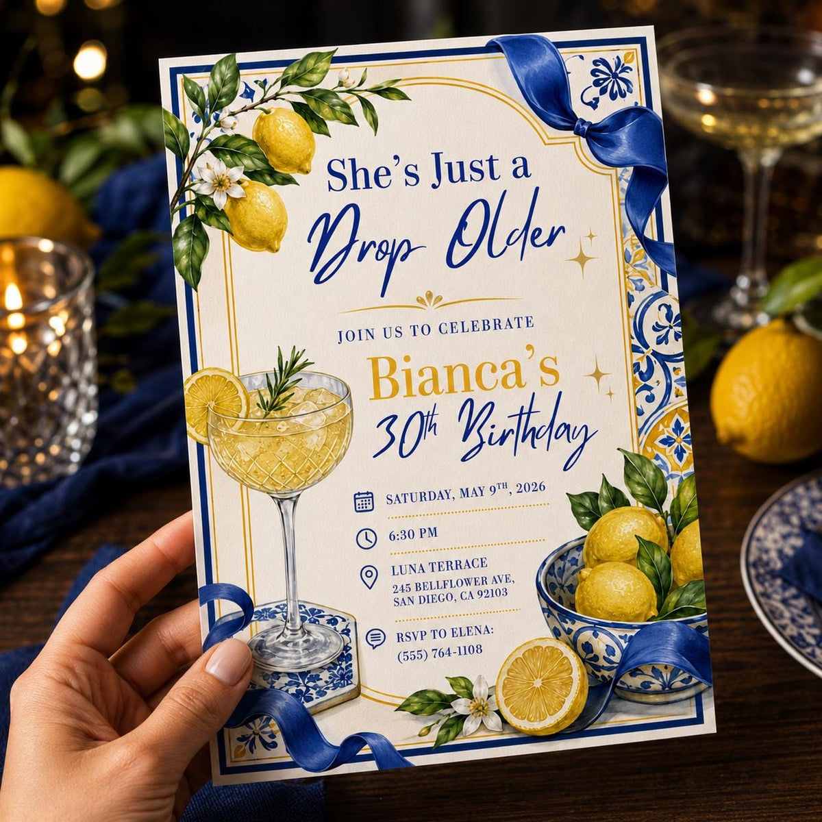 Blue Coquette 30th Birthday Invitation for Her — invitation you personalize in Canva