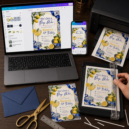 Blue Coquette 30th Birthday Invitation for Her — print-ready 30th birthday party design from VoltBy