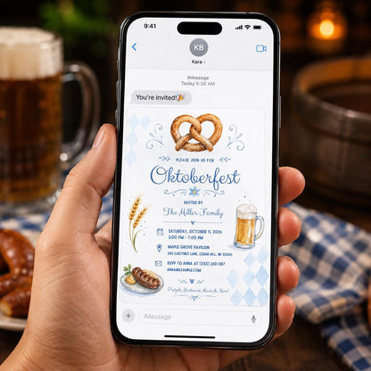 Blue Diamond Oktoberfest Pretzel Invitation in brown