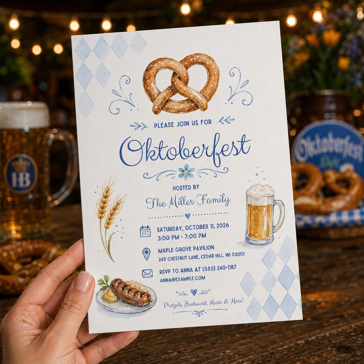 Blue Diamond Oktoberfest Pretzel Invitation — beer and space design