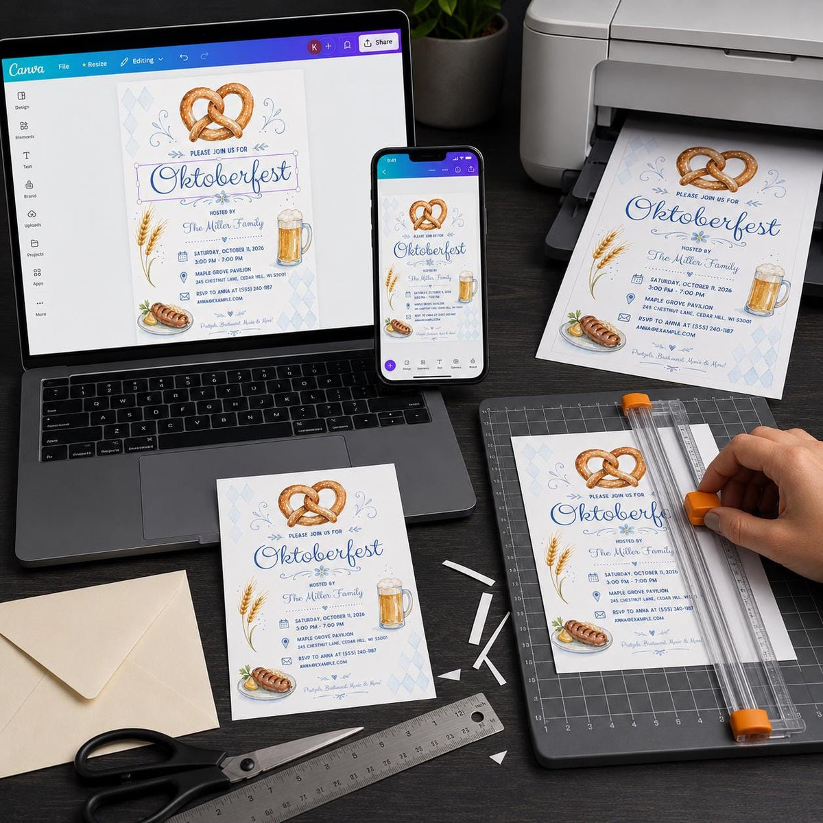 Blue Diamond Oktoberfest Pretzel Invitation — invitation you personalize in Canva