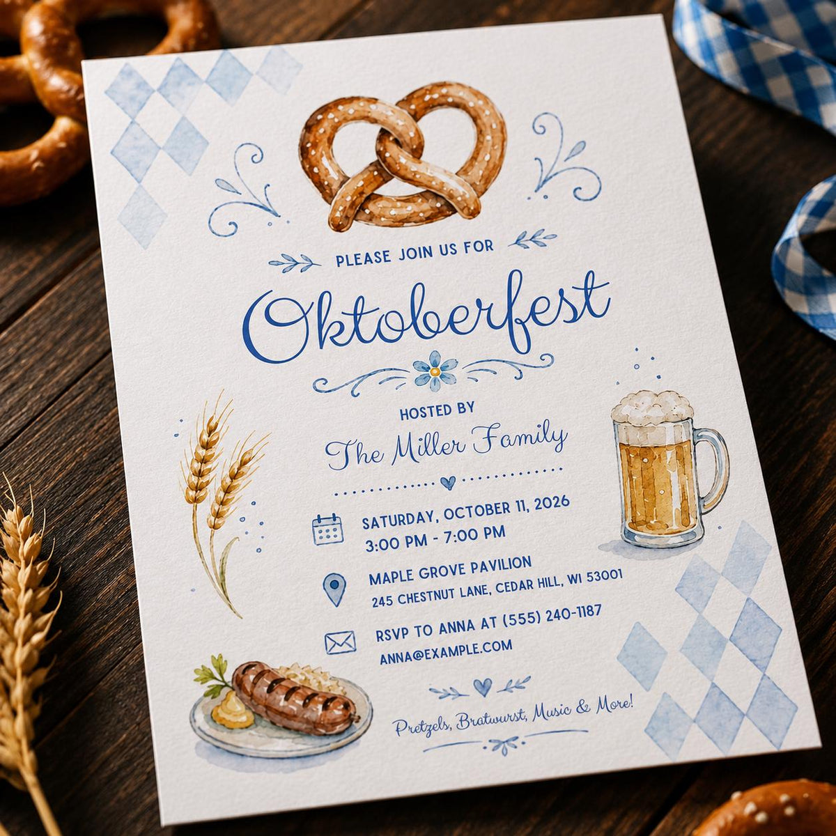 Blue Diamond Oktoberfest Pretzel Invitation — beer and space artwork in brown