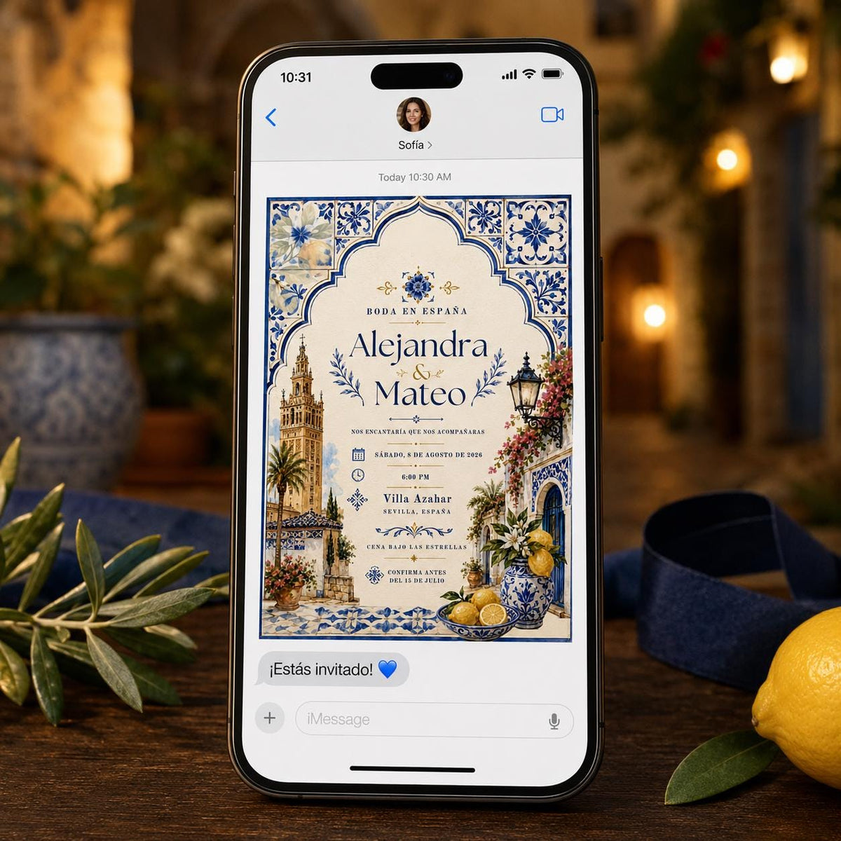 Blue Elegant Spanish Wedding Invitation — invitation you personalize in Canva