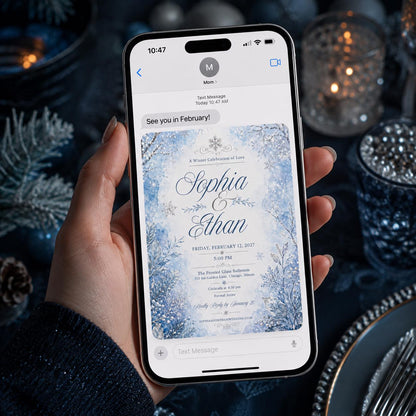 Blue Elegant Winter Wedding Invitation — snowflake design