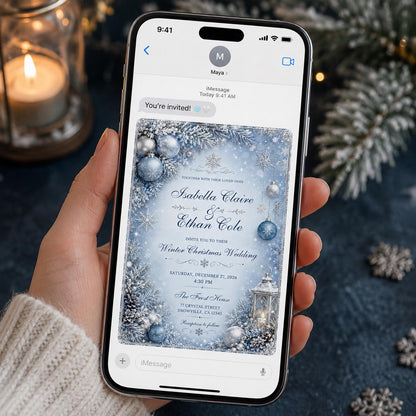Blue Elegant Winter Wedding Invitation: Blue Snowflake Christmas Wedding — invitation you personalize in Canva