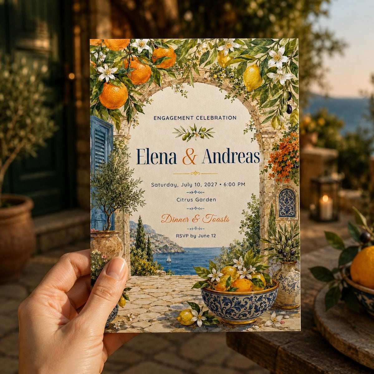 Blue Engagement Party Invitation — invitation you personalize in Canva