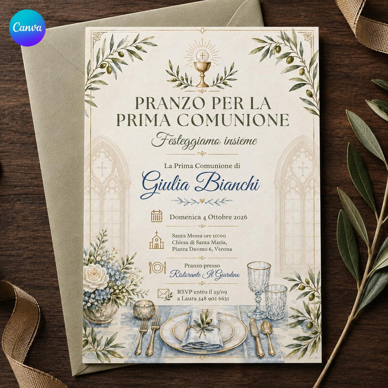 Blue First Communion Lunch Invitation