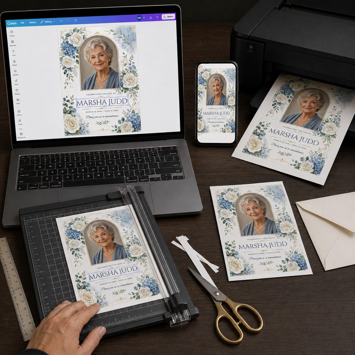Blue Floral Celebration of Life Invitation — digital invitation, instant download
