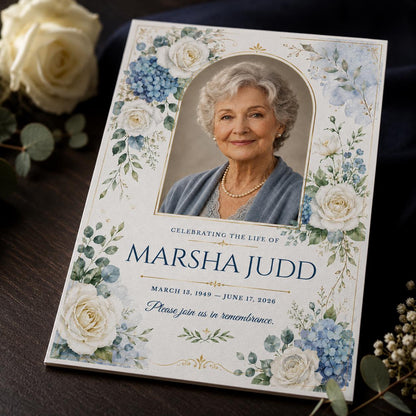 Blue Floral Celebration of Life Invitation — celebration of life stationery by VoltBy
