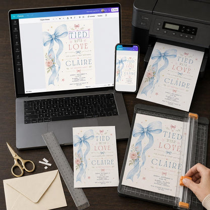 Blue Floral First Birthday Invitation for Girls — print-ready first birthday design from VoltBy