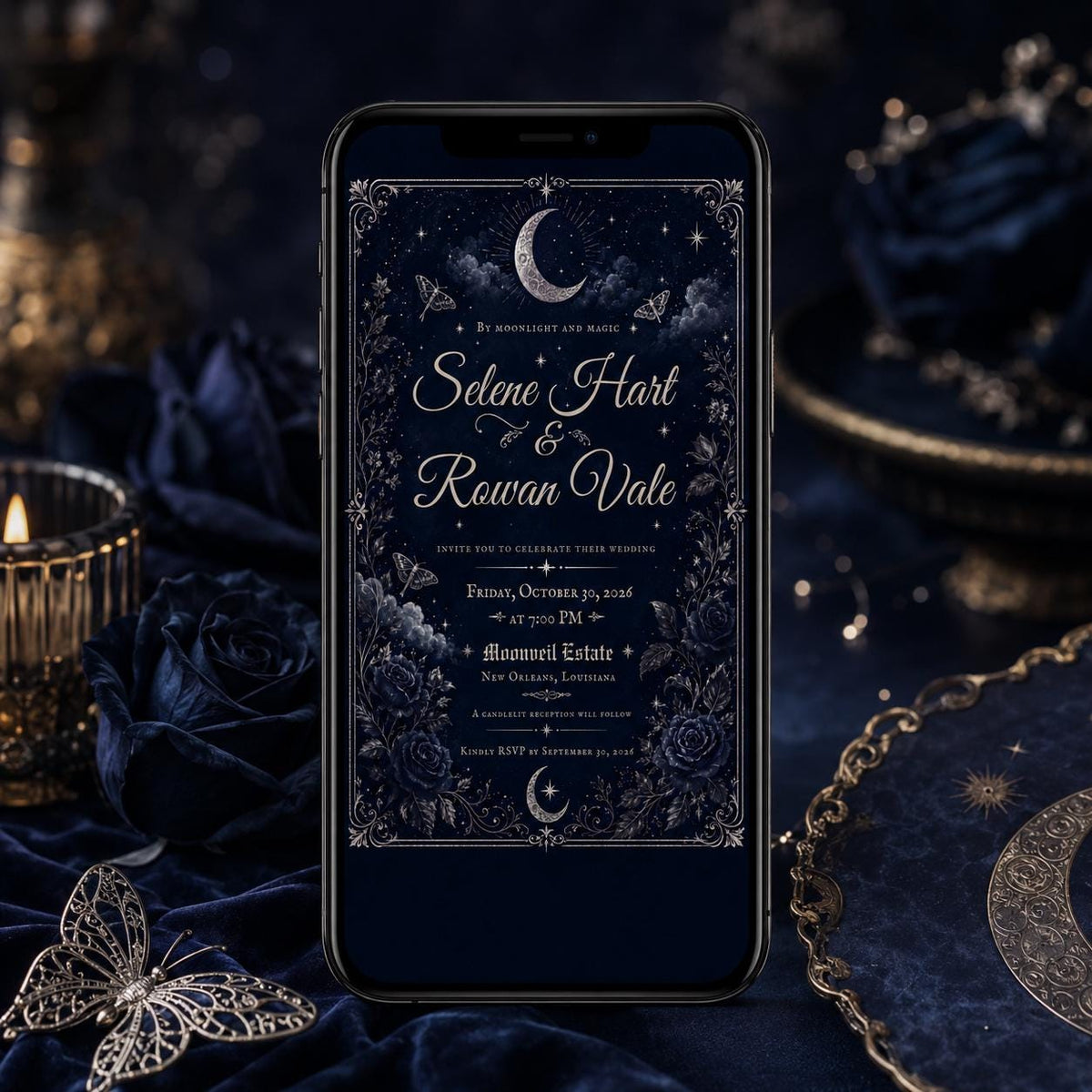Blue Gothic Celestial Wedding Invitation — wedding stationery by VoltBy