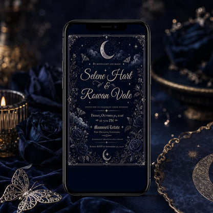 Blue Gothic Celestial Wedding Invitation — wedding stationery by VoltBy