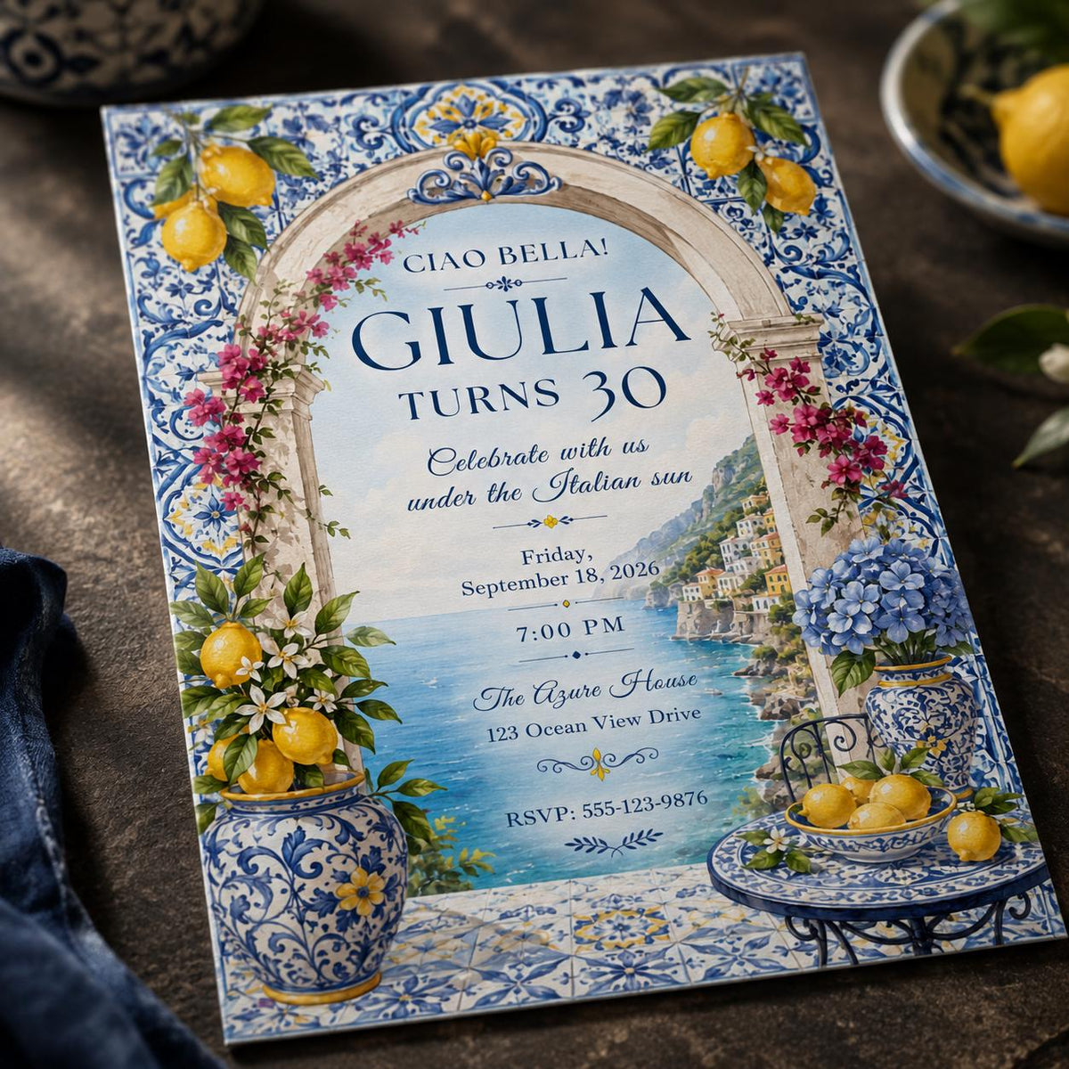 Blue Italian 30th Birthday Invitation — invitation you personalize in Canva