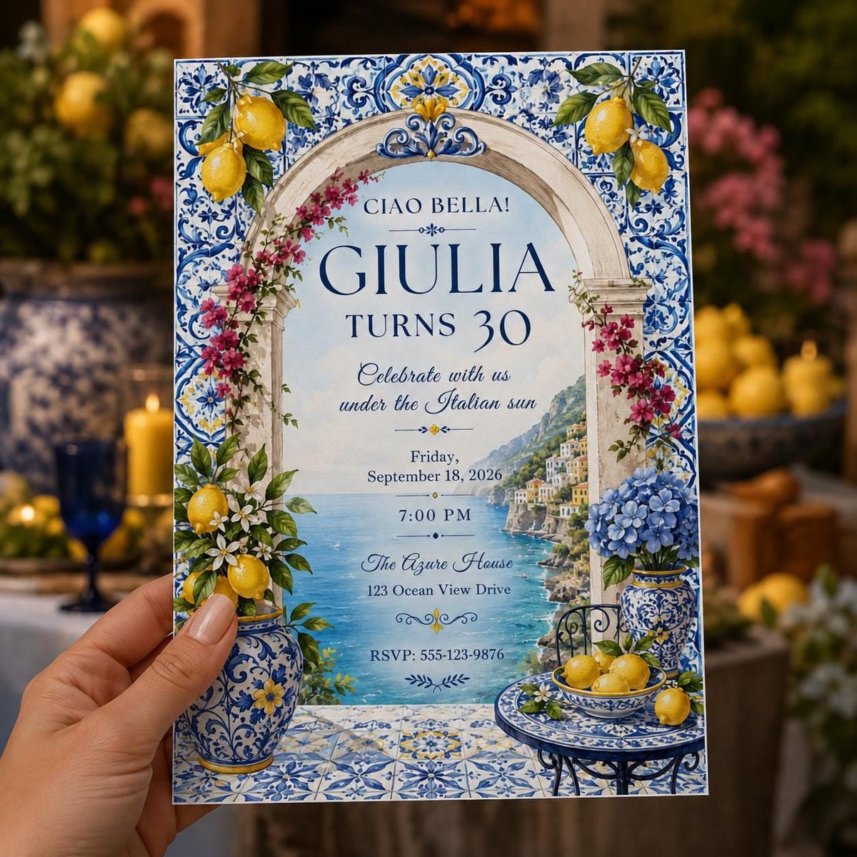 Blue Italian 30th Birthday Invitation — digital invitation, instant download