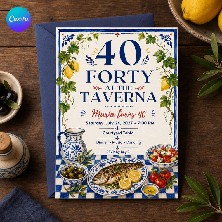 Blue Mediterranean 40th Birthday Invitation