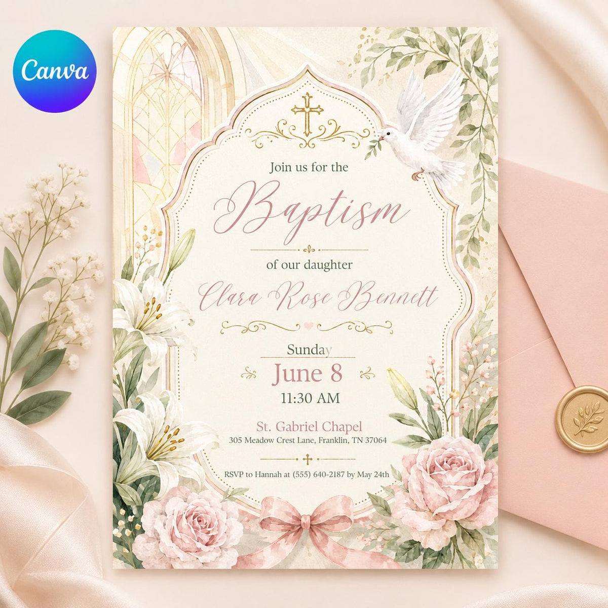 Blue Modern Baptism Invitation — editable Canva template