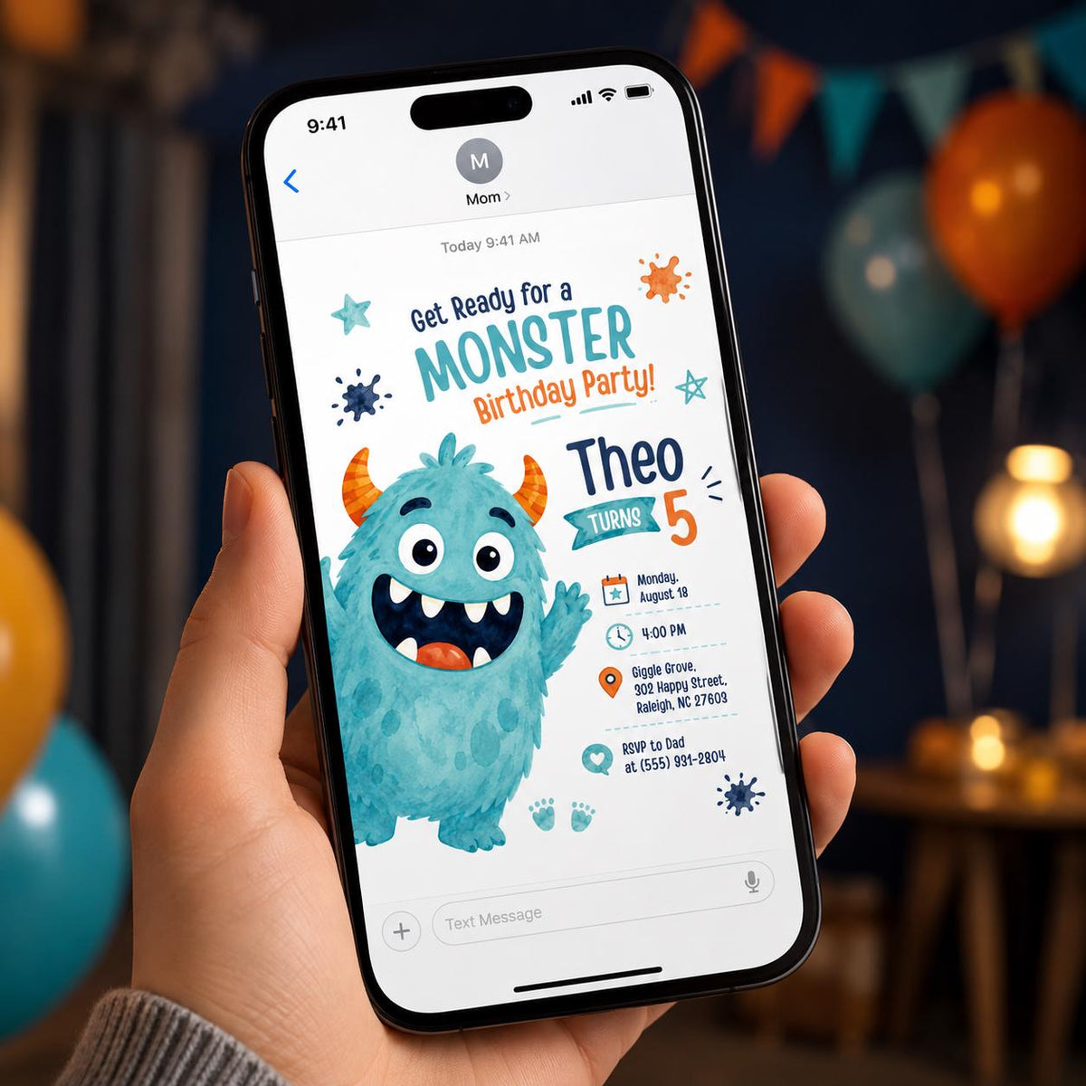 Blue Monster 5th Birthday Invitation for Boys — invitation you personalize in Canva