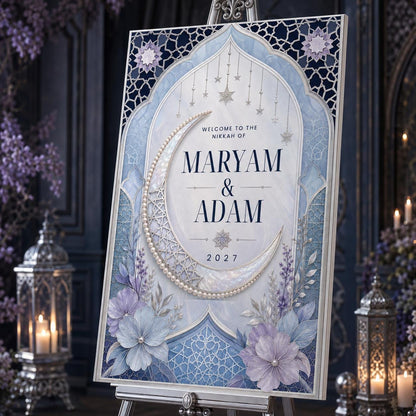 Blue Nikkah Welcome Sign — print-ready nikah ceremony design from VoltBy