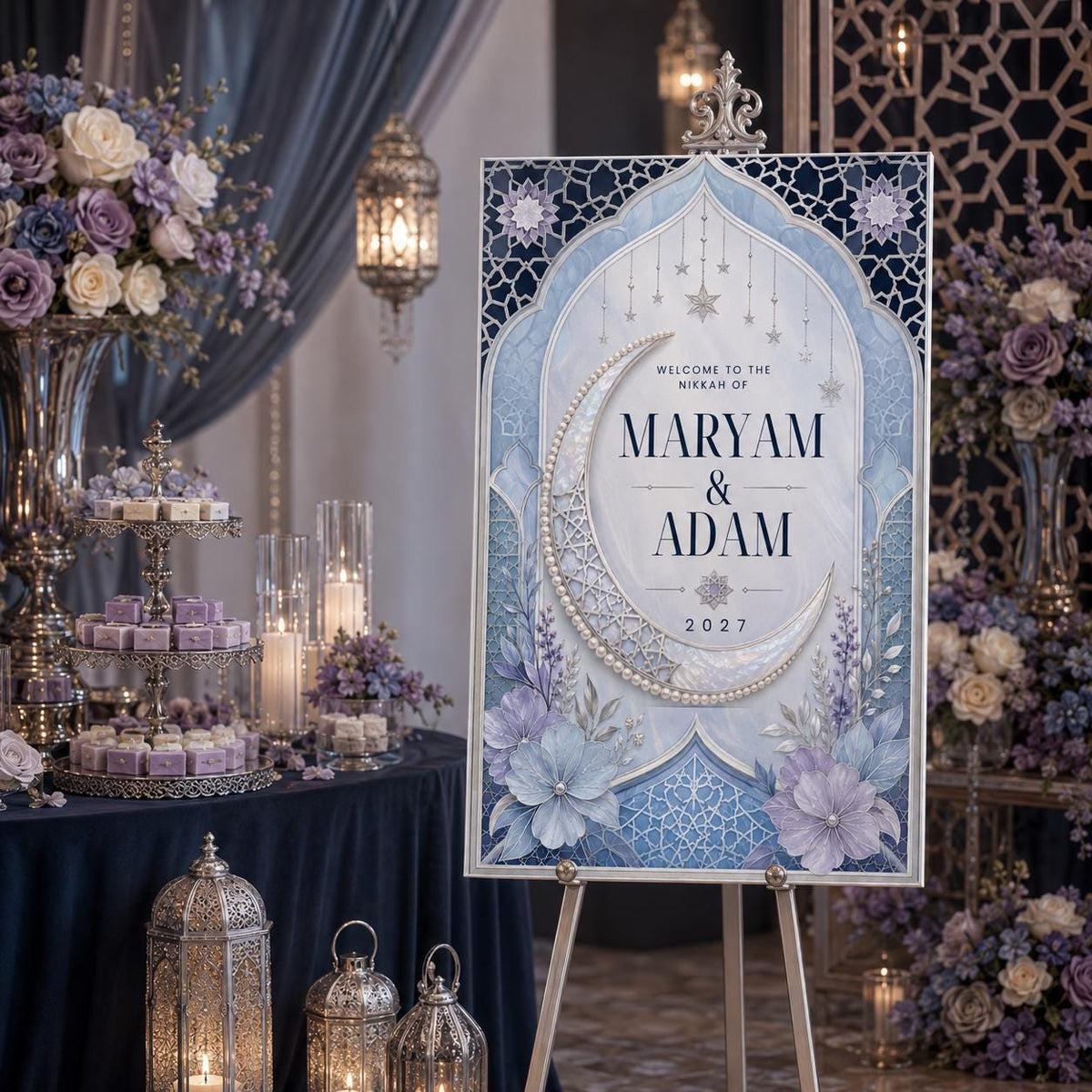 Blue Nikkah Welcome Sign — digital welcome sign, instant download