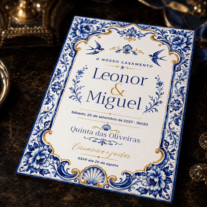 Blue Portuguese Azulejo Wedding Invitation — digital invitation, instant download