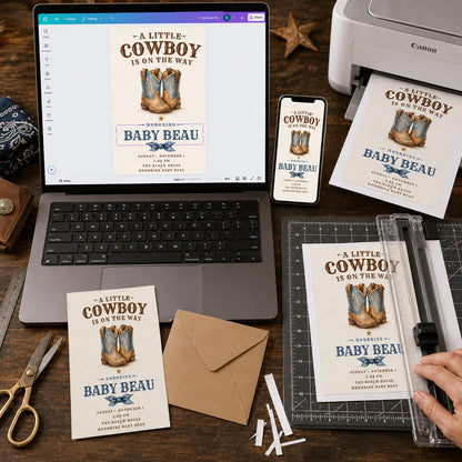 Blue Rustic Cowboy Baby Shower Invitation — digital invitation, instant download