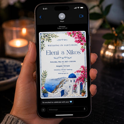 Blue Santorini Wedding Invitation — travel design