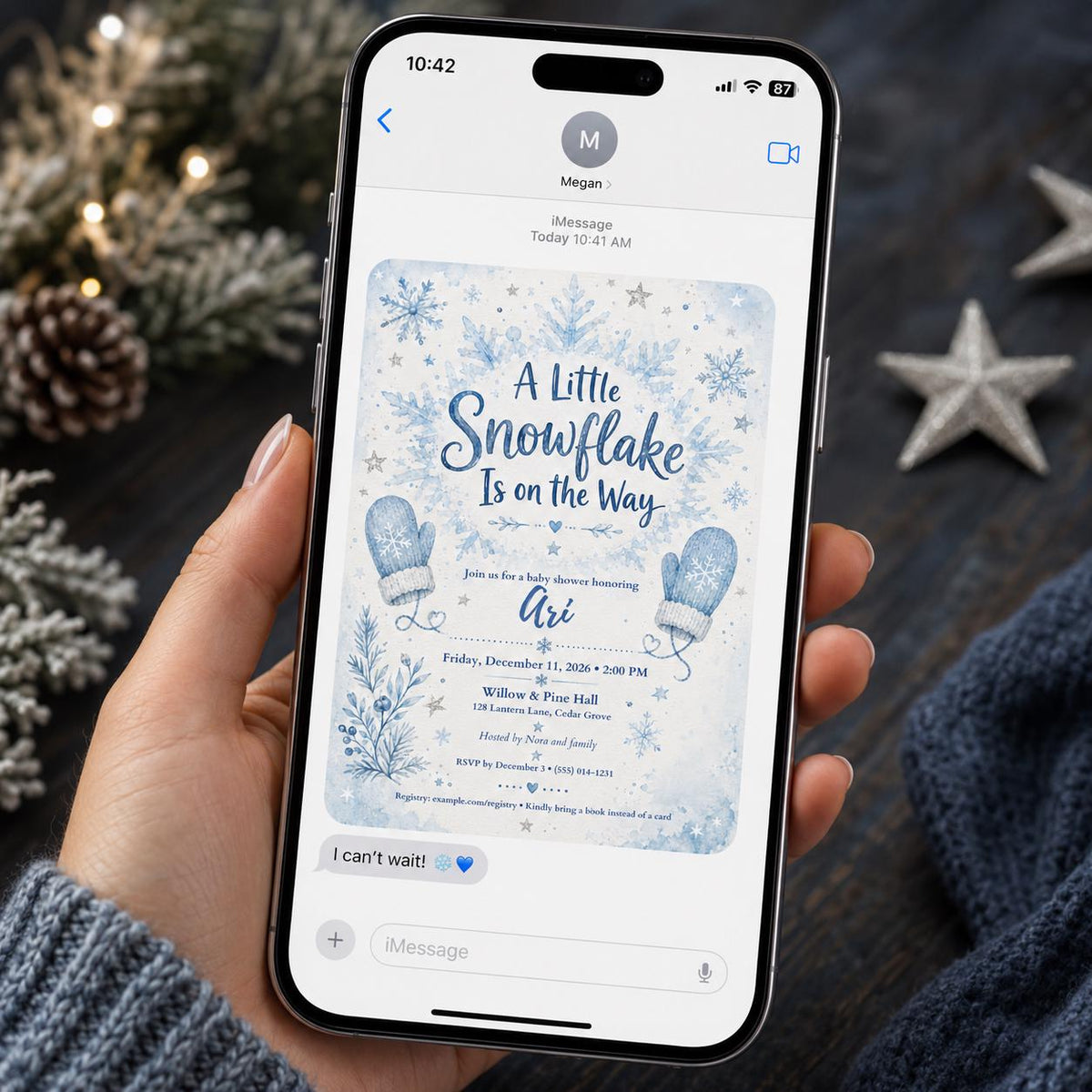 Blue Snowflake Baby Shower Invitation for Boys — invitation you personalize in Canva
