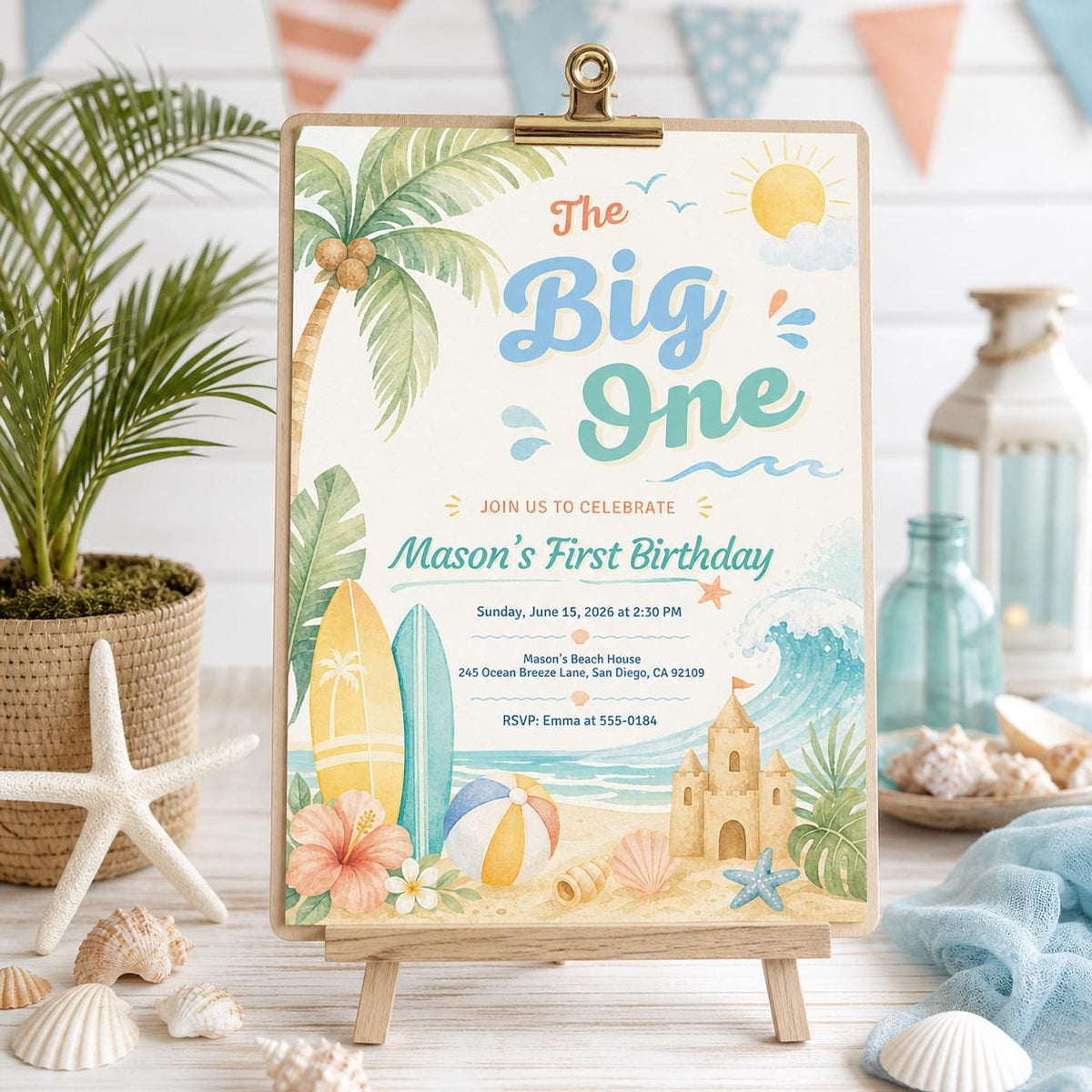 Blue The Big One Birthday Invitation — invitation you personalize in Canva