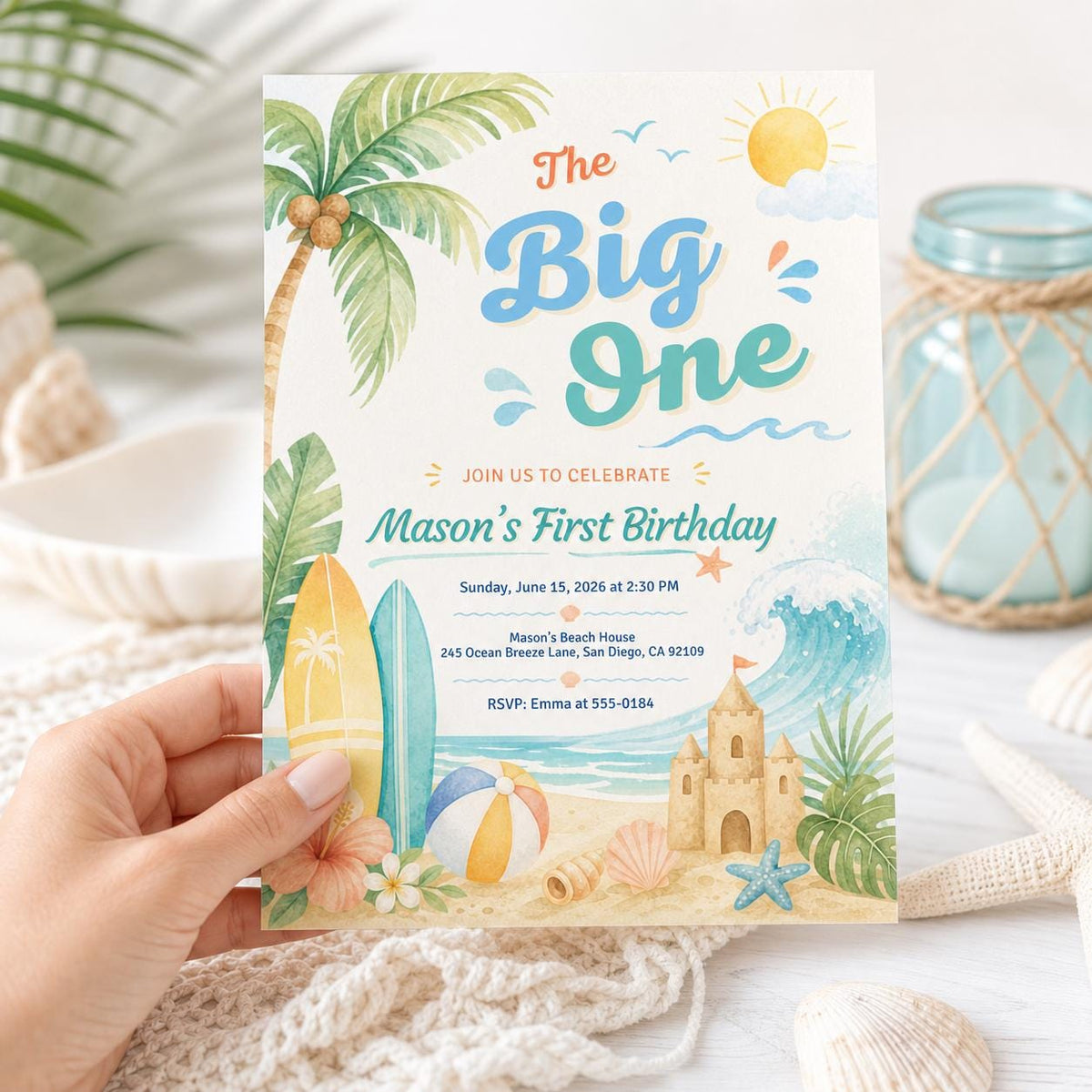 Blue The Big One Birthday Invitation — print-ready birthday party design from VoltBy