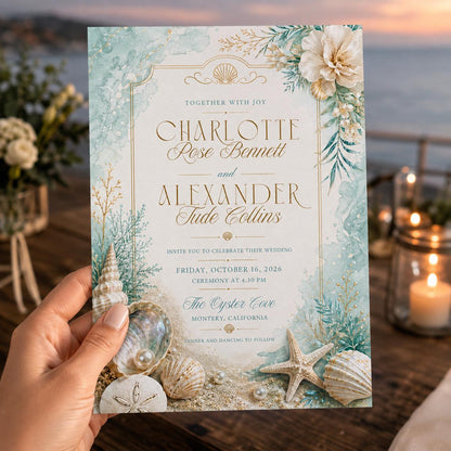 Blue Watercolor Coastal Wedding Invitation — print-ready wedding design from VoltBy