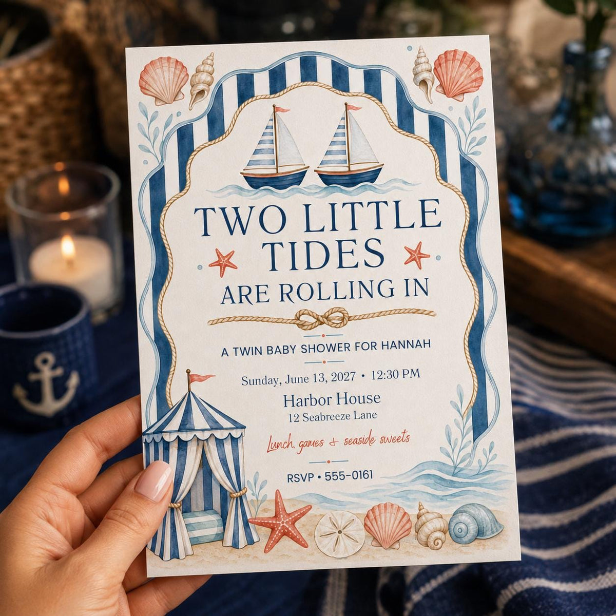 Blue Watercolor Twin Baby Shower Invitation — invitation you personalize in Canva