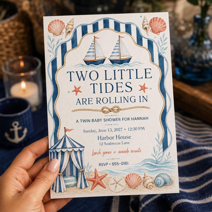 Blue Watercolor Twin Baby Shower Invitation — invitation you personalize in Canva
