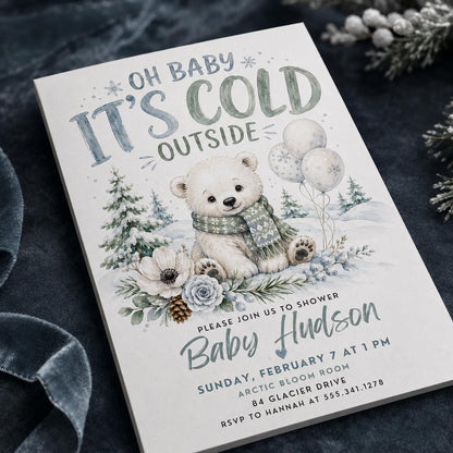 Blue Watercolor Winter Baby Shower Invitation — digital invitation, instant download