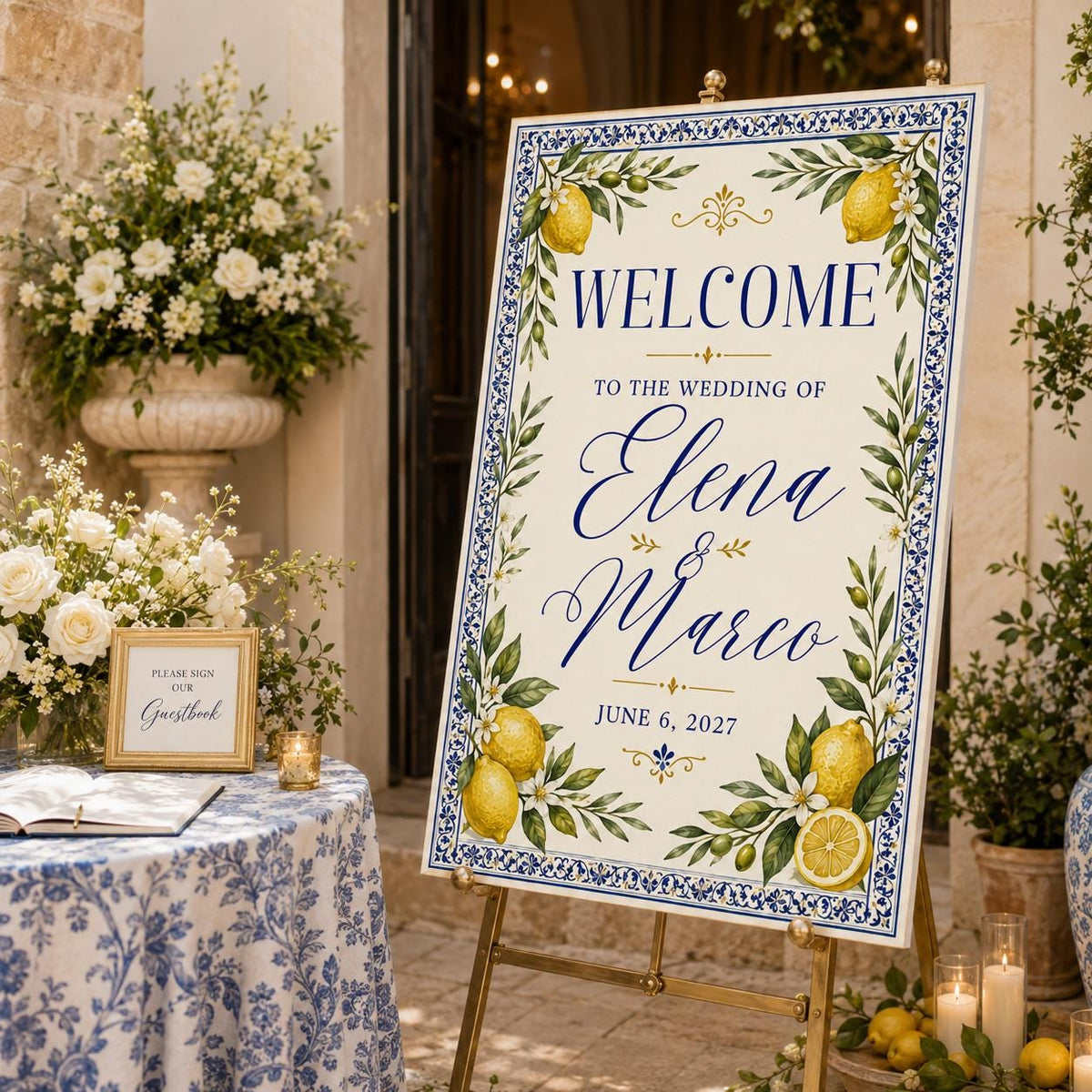 Blue Wedding Welcome Sign — lemon design
