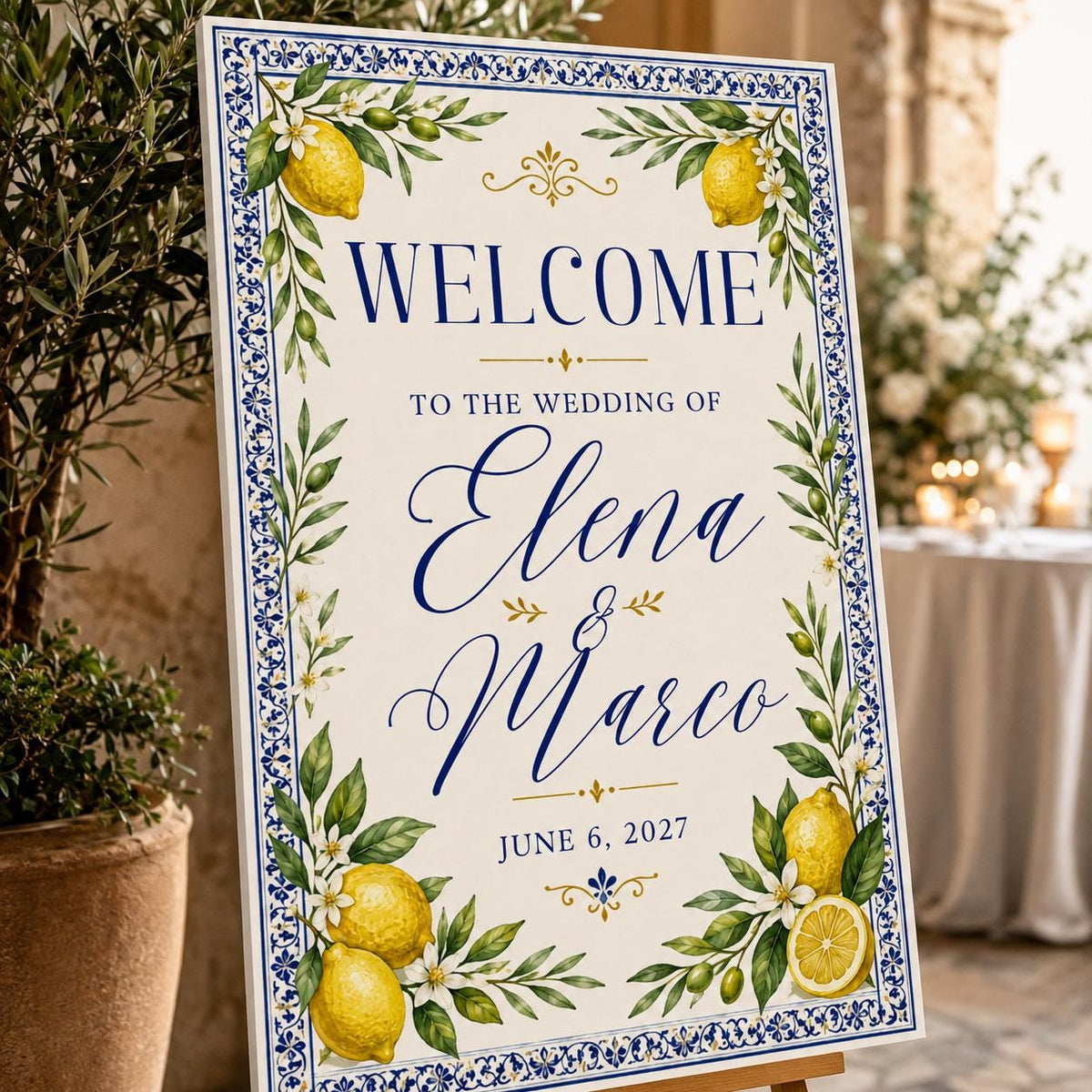 Blue Wedding Welcome Sign — digital welcome sign, instant download