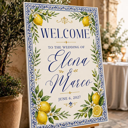 Blue Wedding Welcome Sign — digital welcome sign, instant download