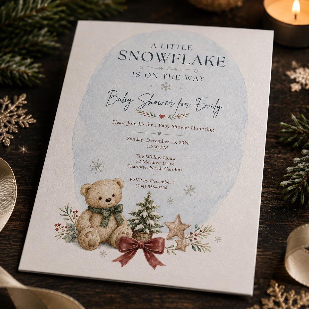 Blue Winter Baby Shower Invitation: A Little Snowflake Is on the Way Blue Snowflake — digital invitation, instant download