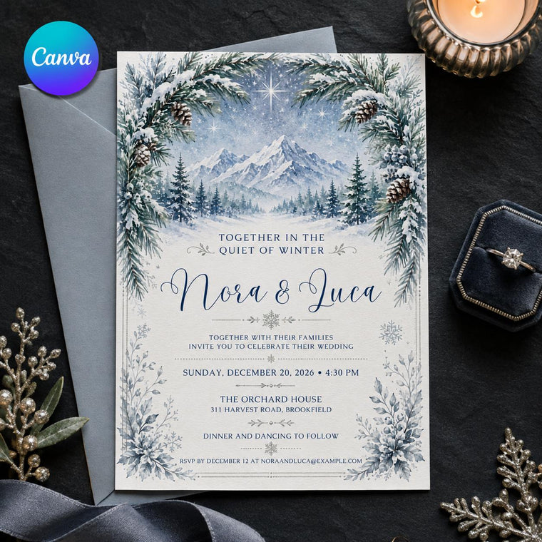 Blue Winter Mountain Wedding Invitation